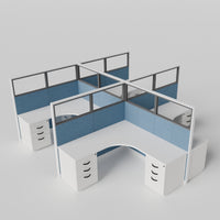 Knoll Reff Glass Panel Workstation - L-Shaped - Set of 4 - White Frame / Blue Panel / 65" / 6' x 6'