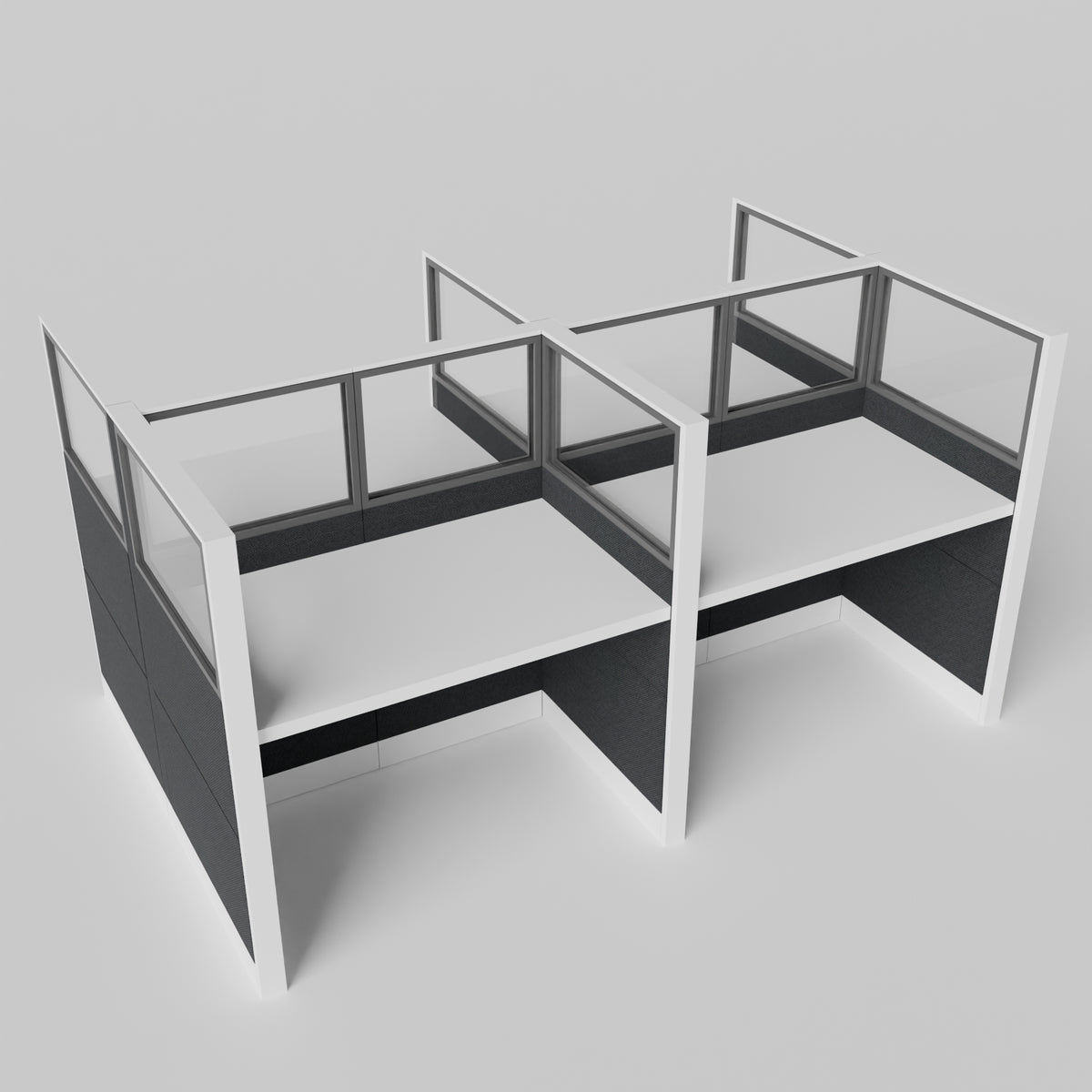Knoll Reff Glass Panel Workstation - Straight - Set of 4 - White Frame / Black Panel / 65" / 60W x 30D