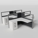 Knoll Reff Glass Panel Workstation - L-Shaped - Set of 4 - Gray Frame / Black Panel / 50" / 5' x 5'