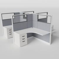 Knoll Reff Glass Panel Workstation - L-Shaped - Set of 4 - White Frame / Gray Panel / 65" / 5' x 5'