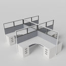 Knoll Reff Glass Panel Workstation - L-Shaped - Set of 4 - White Frame / Gray Panel / 65" / 6' x 6'
