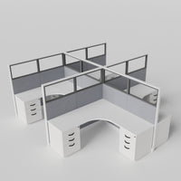 Knoll Reff Glass Panel Workstation - L-Shaped - Set of 4 - White Frame / Gray Panel / 65" / 6' x 6'