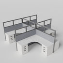 Knoll Reff Glass Panel Workstation - L-Shaped - Set of 4 - Gray Frame / Gray Panel / 65" / 6' x 6'