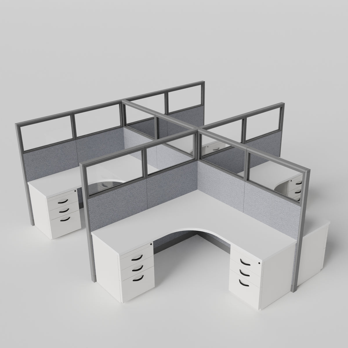 Knoll Reff Glass Panel Workstation - L-Shaped - Set of 4 - Gray Frame / Gray Panel / 65" / 6' x 6'