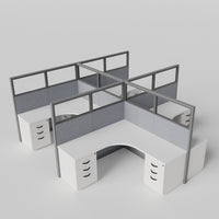 Knoll Reff Glass Panel Workstation - L-Shaped - Set of 4 - Gray Frame / Gray Panel / 65" / 6' x 6'