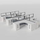 Knoll Reff Glass Panel Workstation - L-Shaped - Set of 6 - White Frame / Gray Panel / 50" / 6' x 6'