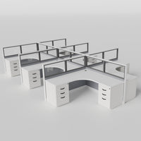Knoll Reff Glass Panel Workstation - L-Shaped - Set of 6 - White Frame / Gray Panel / 50" / 6' x 6'