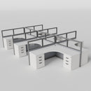 Knoll Reff Glass Panel Workstation - L-Shaped - Set of 6 - Gray Frame / Gray Panel / 50" / 6' x 6'