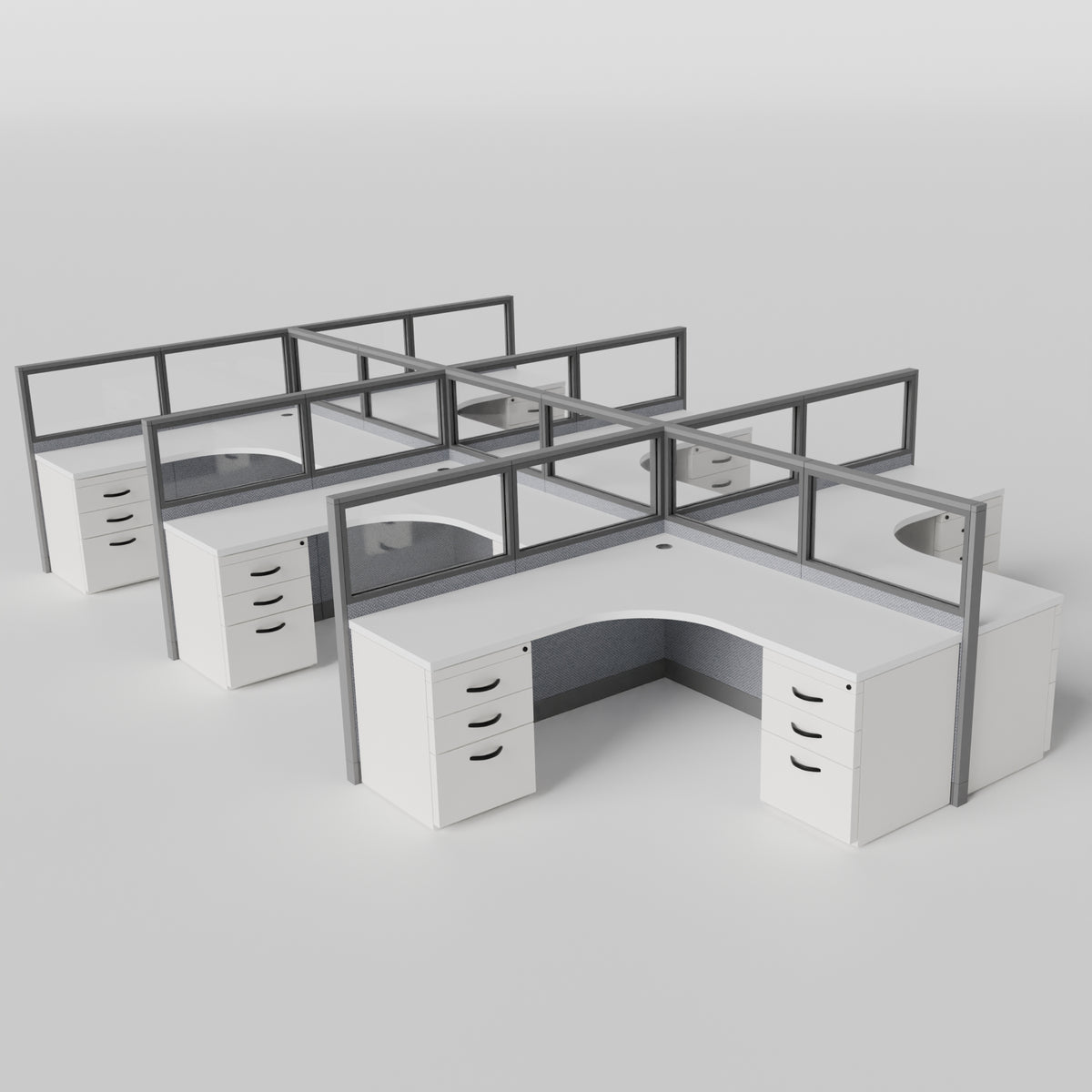 Knoll Reff Glass Panel Workstation - L-Shaped - Set of 6 - Gray Frame / Gray Panel / 50" / 6' x 6'