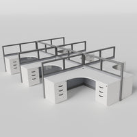 Knoll Reff Glass Panel Workstation - L-Shaped - Set of 6 - Gray Frame / Gray Panel / 50" / 6' x 6'