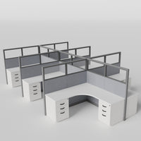 Knoll Reff Glass Panel Workstation - L-Shaped - Set of 6 - Gray Frame / Gray Panel / 65" / 6' x 6'