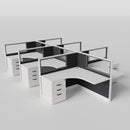 Knoll Reff Glass Panel Workstation - L-Shaped - Set of 6 - White Frame / Black Panel / 50" / 5' x 5'