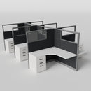 Knoll Reff Glass Panel Workstation - L-Shaped - Set of 6 - Gray Frame / Black Panel / 65" / 5' x 5'