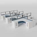 Knoll Reff Glass Panel Workstation - L-Shaped - Set of 6 - White Frame / Blue Panel / 50" / 6' x 6'