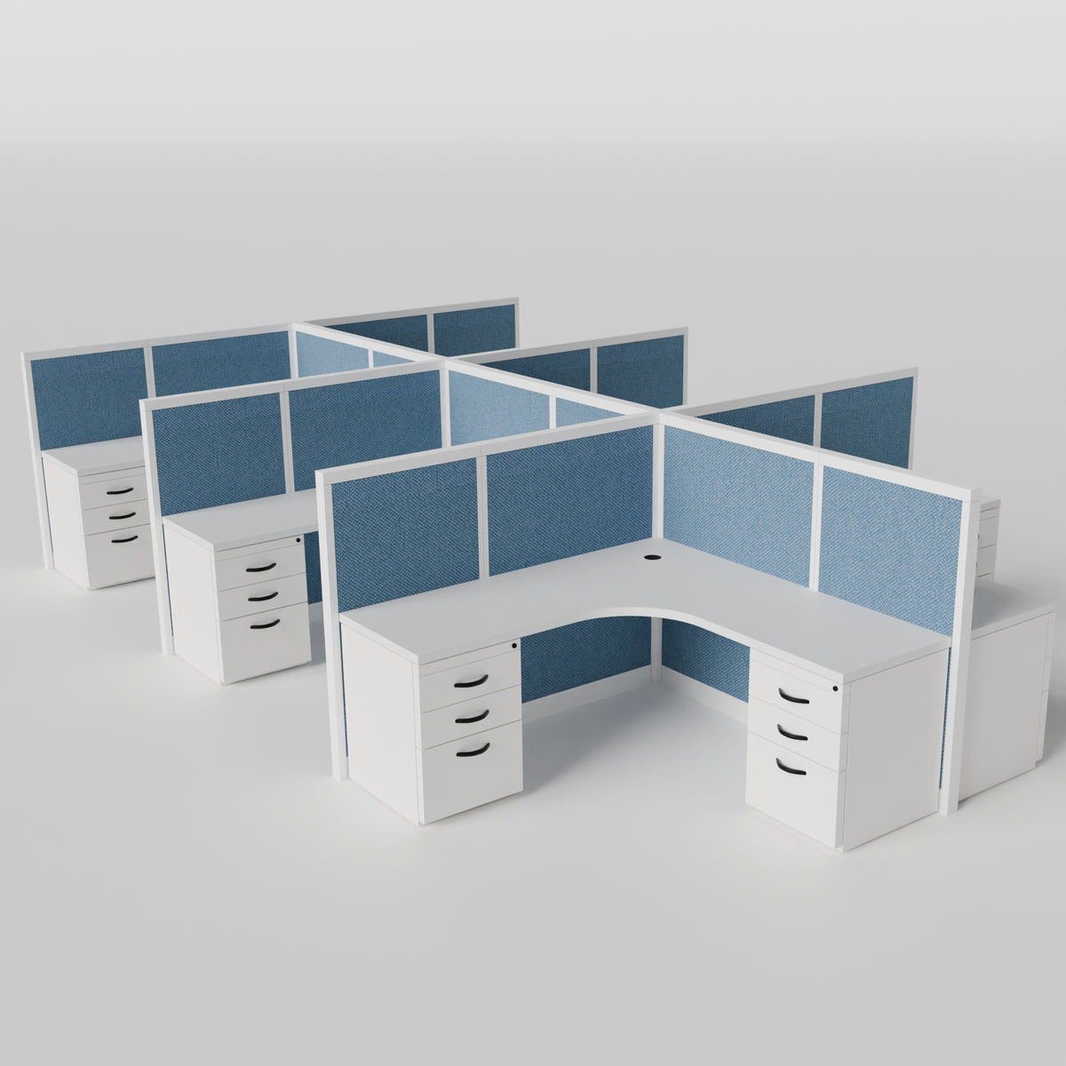 Steelcase Avenir Fabric Panel Workstation - L-Shaped - Set of 6 - White Frame / Blue Panel / 53" / 7' x 7'
