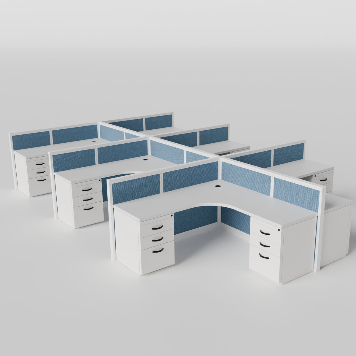 Steelcase Avenir Fabric Panel Workstation - L-Shaped - Set of 6 - White Frame / Blue Panel / 42" / 7' x 7'