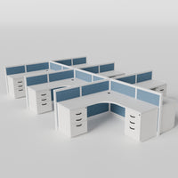 Steelcase Avenir Fabric Panel Workstation - L-Shaped - Set of 6 - White Frame / Blue Panel / 42" / 7' x 7'