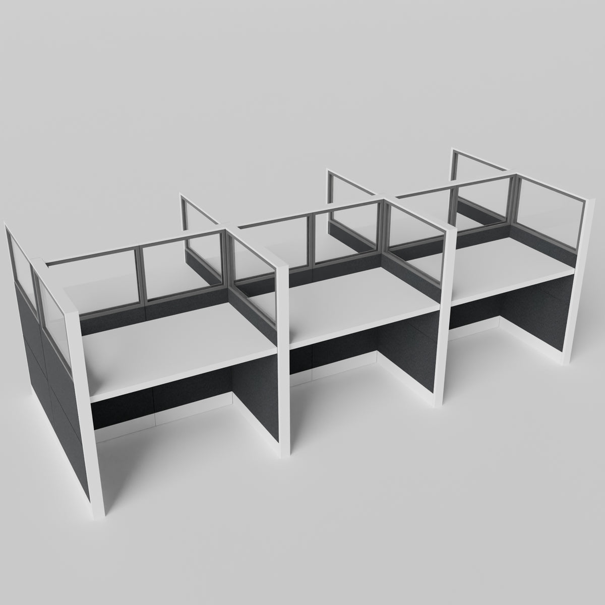 Knoll Reff Glass Panel Workstation - Straight - Set of 6 - White Frame / Black Panel / 65" / 60W x 30D