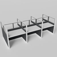 Knoll Reff Glass Panel Workstation - Straight - Set of 6 - White Frame / Black Panel / 65" / 60W x 30D