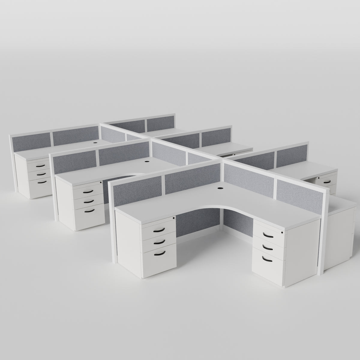 Steelcase Avenir Fabric Panel Workstation - L-Shaped - Set of 6 - White Frame / Gray Panel / 42" / 7' x 7'