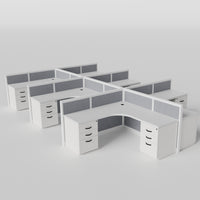 Steelcase Avenir Fabric Panel Workstation - L-Shaped - Set of 6 - White Frame / Gray Panel / 42" / 7' x 7'
