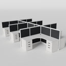 Steelcase Avenir Fabric Panel Workstation - L-Shaped - Set of 6 - White Frame / Black Panel / 53" / 7' x 7'