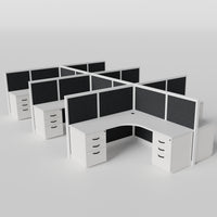 Steelcase Avenir Fabric Panel Workstation - L-Shaped - Set of 6 - White Frame / Black Panel / 53" / 7' x 7'