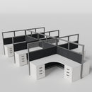 Knoll Reff Glass Panel Workstation - L-Shaped - Set of 6 - Gray Frame / Black Panel / 65" / 6' x 6'