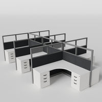 Knoll Reff Glass Panel Workstation - L-Shaped - Set of 6 - Gray Frame / Black Panel / 65" / 6' x 6'
