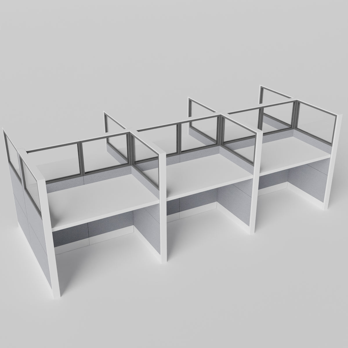 Knoll Reff Glass Panel Workstation - Straight - Set of 6 - White Frame / Gray Panel / 65" / 60W x 30D