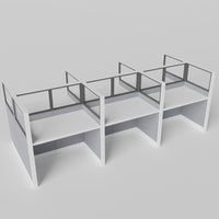 Knoll Reff Glass Panel Workstation - Straight - Set of 6 - White Frame / Gray Panel / 65" / 60W x 30D