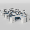 Knoll Reff Glass Panel Workstation - L-Shaped - Set of 6 - Gray Frame / Blue Panel / 50" / 6' x 6'
