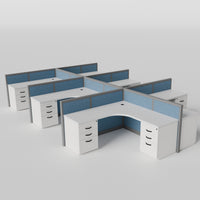Steelcase Avenir Fabric Panel Workstation - L-Shaped - Set of 6 - Gray Frame / Blue Panel / 42" / 7' x 7'