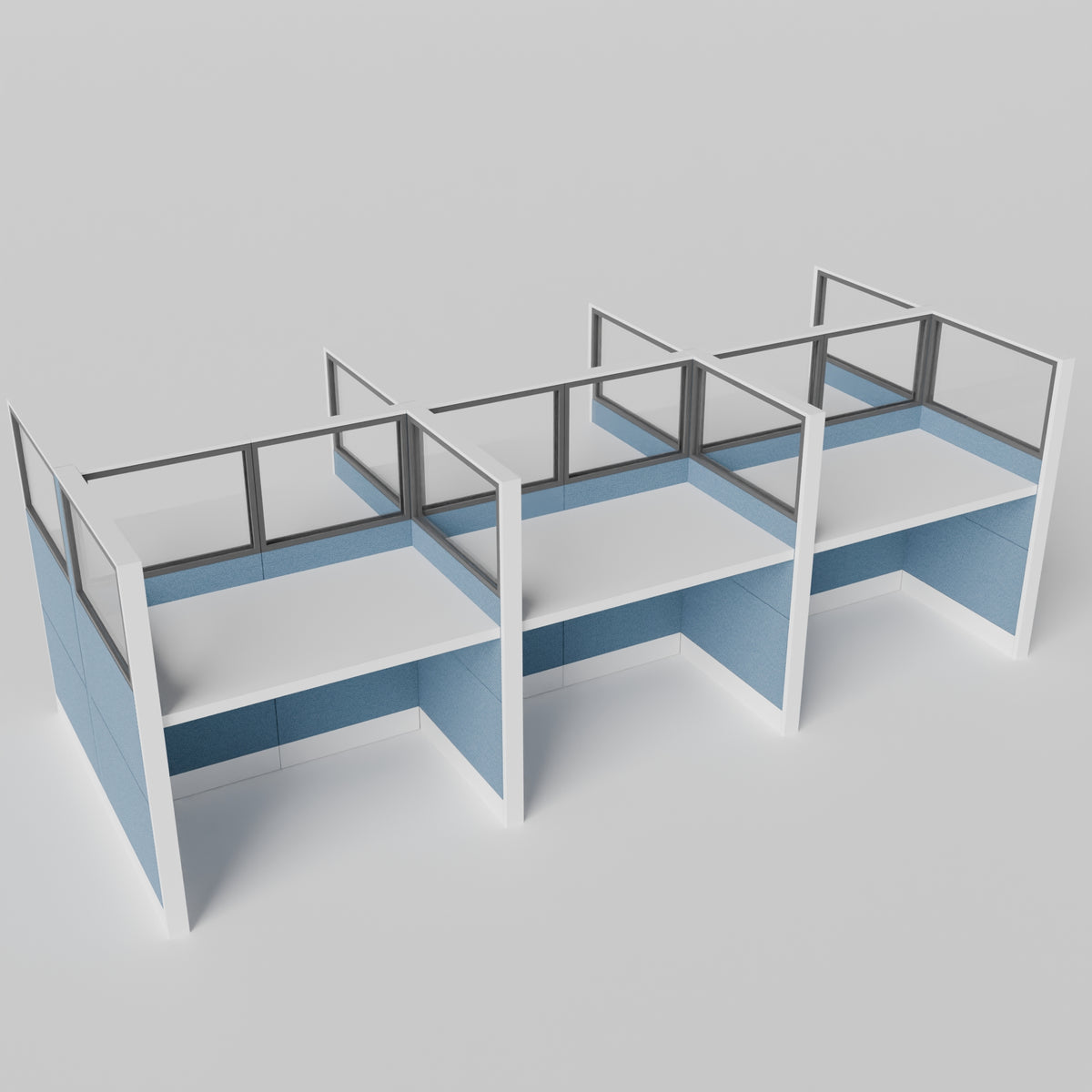 Knoll Reff Glass Panel Workstation - Straight - Set of 6 - White Frame / Blue Panel / 65" / 60W x 30D