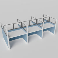 Knoll Reff Glass Panel Workstation - Straight - Set of 6 - White Frame / Blue Panel / 65" / 60W x 30D