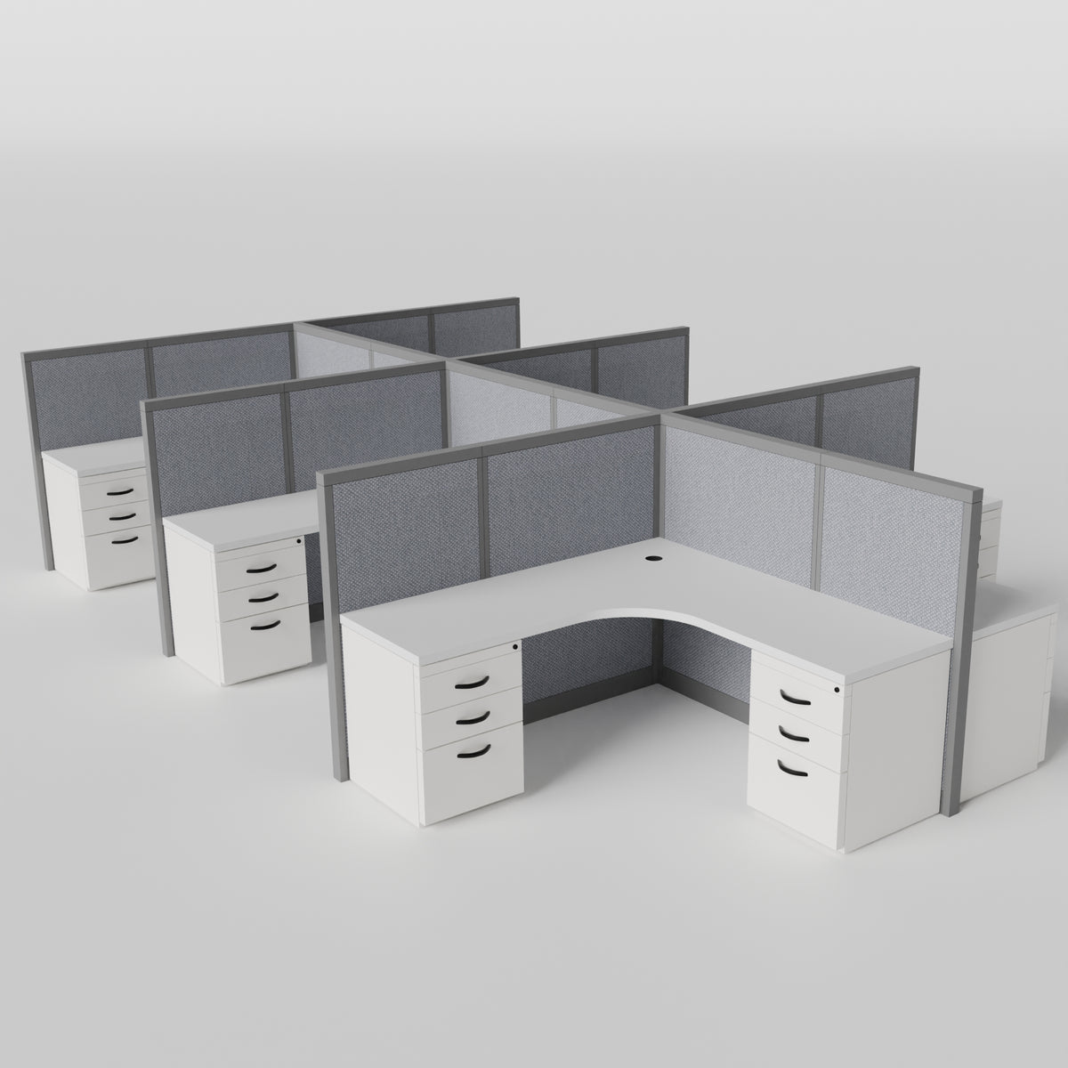 Steelcase Avenir Fabric Panel Workstation - L-Shaped - Set of 6 - Gray Frame / Gray Panel / 53" / 7' x 7'