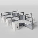 Knoll Reff Glass Panel Workstation - L-Shaped - Set of 6 - Gray Frame / Gray Panel / 50" / 5' x 5'