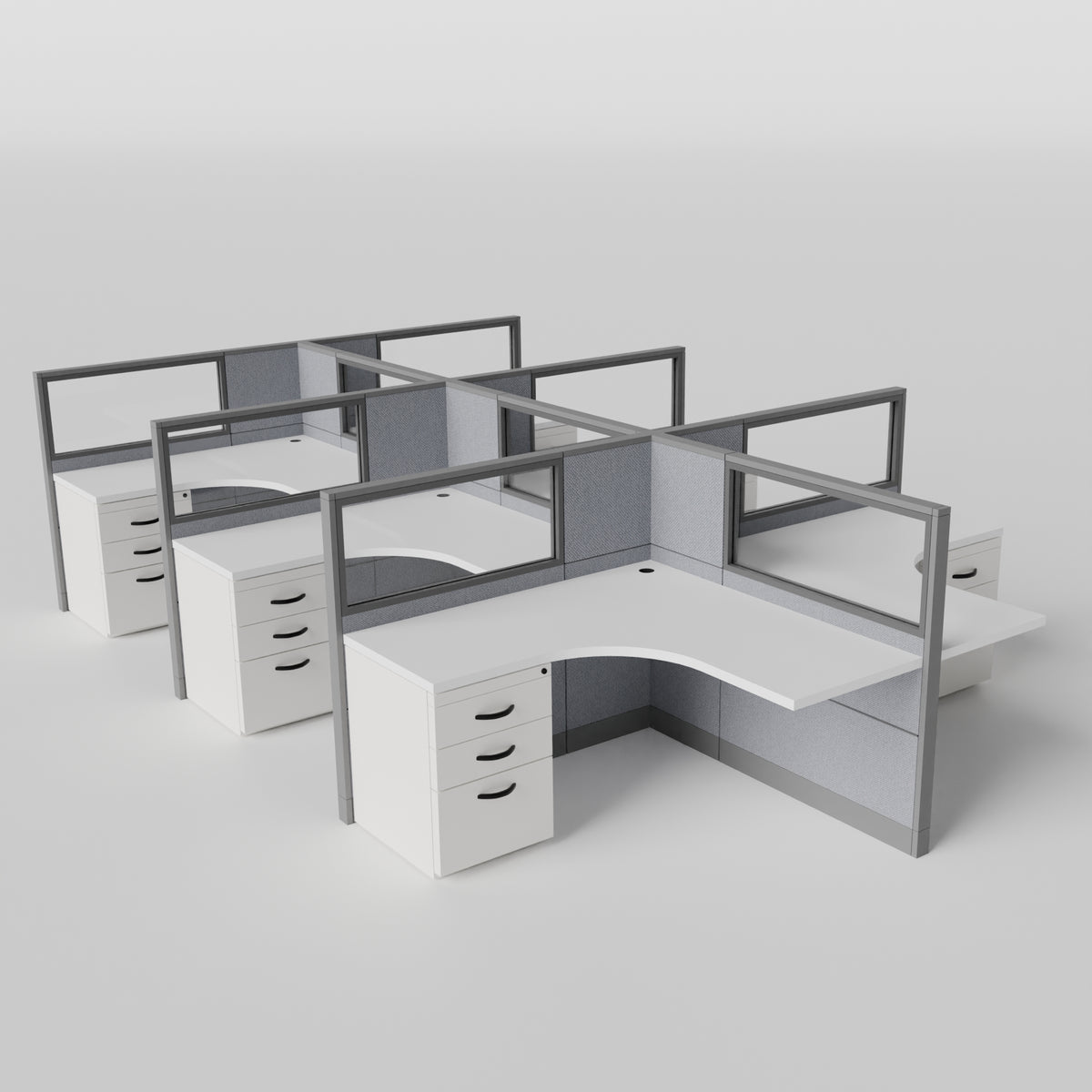 Knoll Reff Glass Panel Workstation - L-Shaped - Set of 6 - Gray Frame / Gray Panel / 50" / 5' x 5'