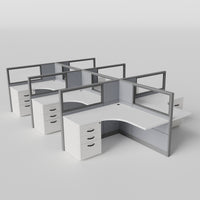 Knoll Reff Glass Panel Workstation - L-Shaped - Set of 6 - Gray Frame / Gray Panel / 50" / 5' x 5'