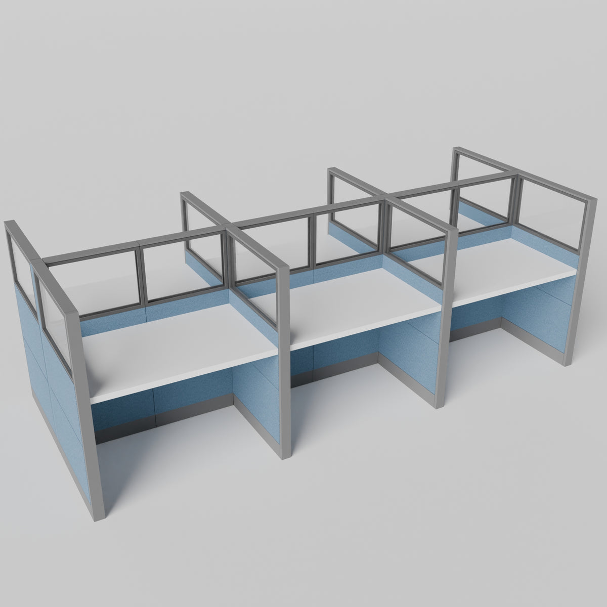 Knoll Reff Glass Panel Workstation - Straight - Set of 6 - Gray Frame / Blue Panel / 65" / 60W x 30D