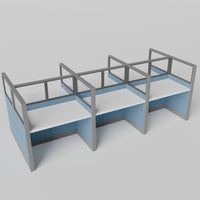 Knoll Reff Glass Panel Workstation - Straight - Set of 6 - Gray Frame / Blue Panel / 65" / 60W x 30D