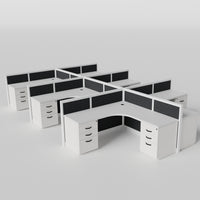 Steelcase Avenir Fabric Panel Workstation - L-Shaped - Set of 6 - White Frame / Black Panel / 42" / 7' x 7'