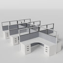 Knoll Reff Glass Panel Workstation - L-Shaped - Set of 6 - White Frame / Gray Panel / 65" / 6' x 6'