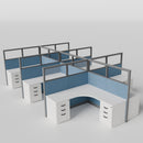 Knoll Reff Glass Panel Workstation - L-Shaped - Set of 6 - Gray Frame / Blue Panel / 65" / 6' x 6'