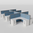 Steelcase Avenir Fabric Panel Workstation - L-Shaped - Set of 6 - Gray Frame / Blue Panel / 53" / 7' x 7'