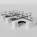 Knoll Reff Glass Panel Workstation - L-Shaped - Set of 6 - White Frame / Black Panel / 50" / 6' x 6'