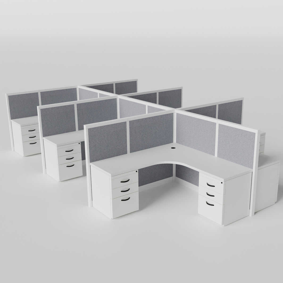 Steelcase Avenir Fabric Panel Workstation - L-Shaped - Set of 6 - White Frame / Gray Panel / 53" / 7' x 7'
