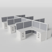 Steelcase Avenir Fabric Panel Workstation - L-Shaped - Set of 6 - White Frame / Gray Panel / 53" / 7' x 7'