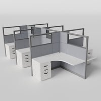 Knoll Reff Glass Panel Workstation - L-Shaped - Set of 6 - Gray Frame / Gray Panel / 65" / 5' x 5'