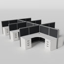 Steelcase Avenir Fabric Panel Workstation - L-Shaped - Set of 6 - Gray Frame / Black Panel / 53" / 7' x 7'